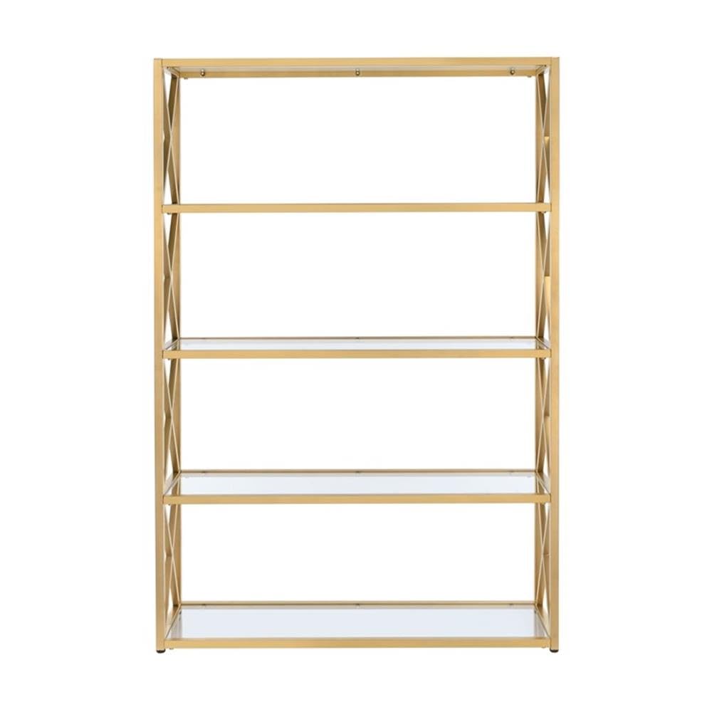 Acme Milavera Metal Etagere Bookcase with 5 Glass Shelves in Clear and Gold