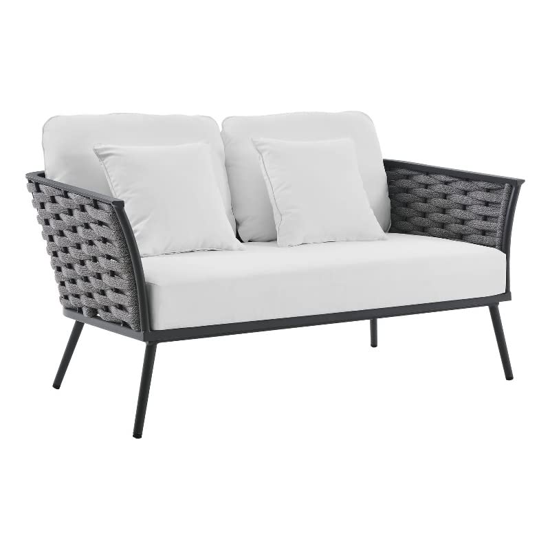 Modway Stance Aluminum & Fabric Patio Loveseat in Gra & White