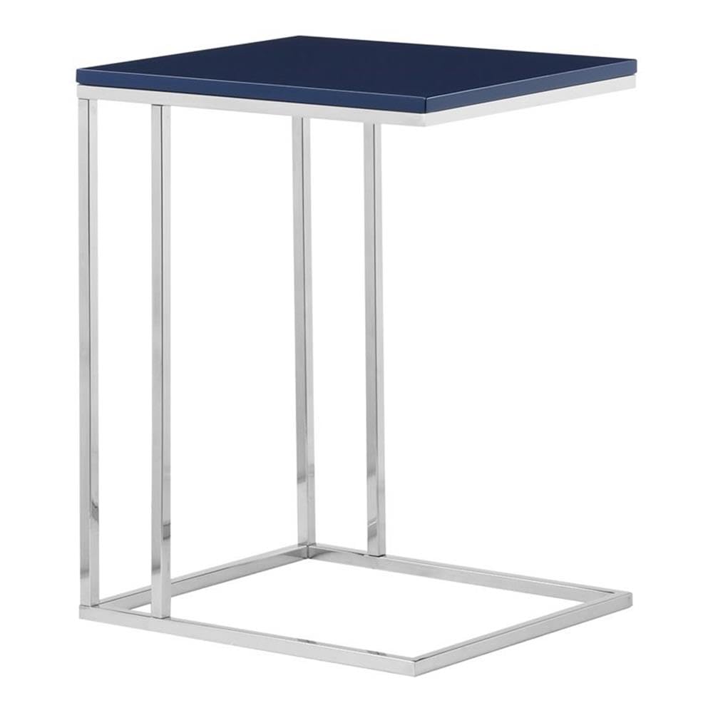 Pangea Home Fred Modern Wood Veneer & High Polished Steel Tray Table In Navy