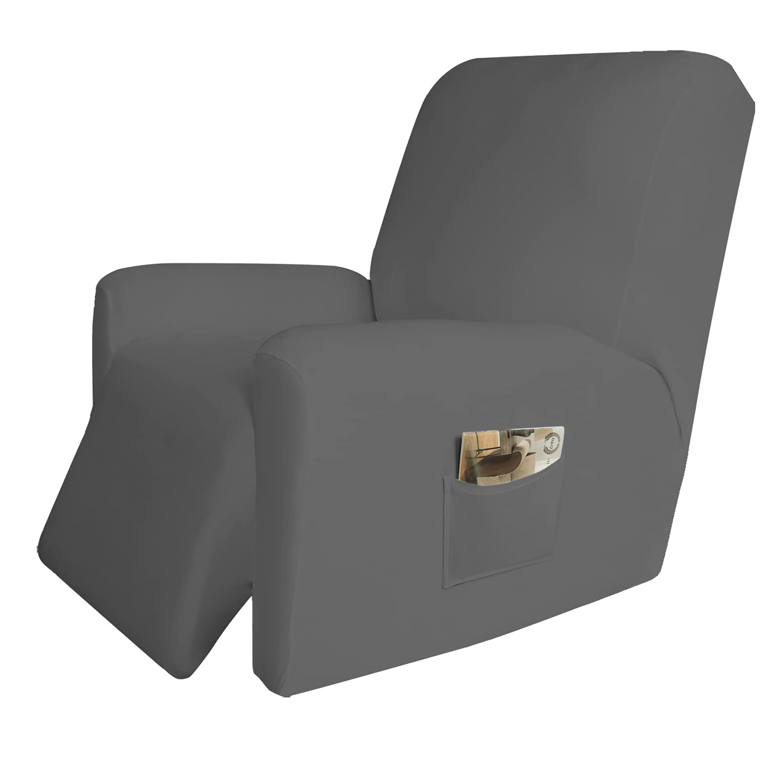 Easy-Going 4 Pieces Microfiber Stretch Recliner Slipcover - Spandex Soft Fitted Sofa Couch Cover, Washable Furniture Protector With Elastic Bottom For Kids, Pet(Recliner, Gray)