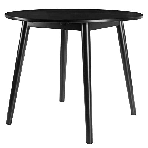 Ergode Wood Moreno Round Drop Leaf Table - Mid-Century Modern Style, Compact Size, Solid Wood, Black Finish, Console Function, Easy Assembly