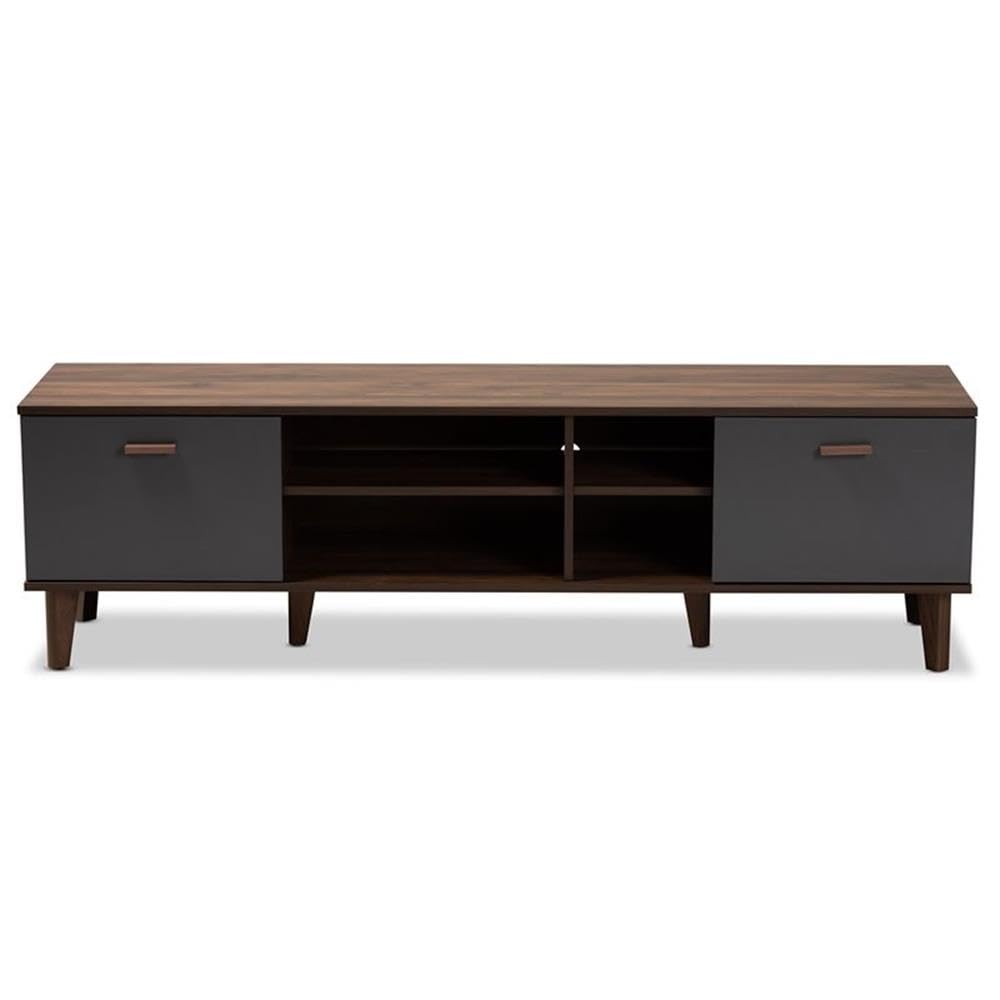 Baxton Studio Moina Mid-Century Modern Two-Tone Walnut Brown and Grey Finished Wood TV Stand