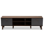 Baxton Studio Moina Mid-Century Modern Two-Tone Walnut Brown and Grey Finished Wood TV Stand