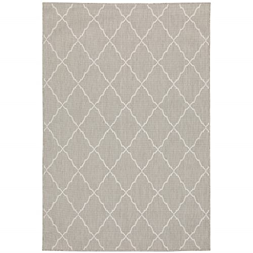 HomeRoots Grey Polypropylene 7’x9’ Gray and Ivory Trellis Indoor Outdoor Area Rug