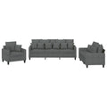 vidaXL 3-Piece Sofa Set with Pillows - Dark Gray Fabric, Plywood and Metal Frame, Comfortable Seating with Padded Seats & Backrest, Ideal for Living Room