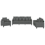 vidaXL 3-Piece Sofa Set with Pillows - Dark Gray Fabric, Plywood and Metal Frame, Comfortable Seating with Padded Seats & Backrest, Ideal for Living Room