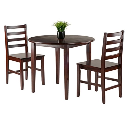 Ergode Clayton Round Drop Leaf Table Set | Solid Wood | Walnut Finish | 2 Chairs | Versatile Dining/Kitchen/Family Room Workspace | Easy Assembly