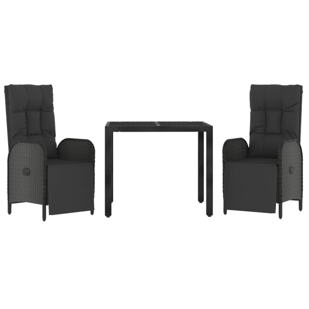 Vidaxl Patio Dining Set - 5 Piece Black Poly Rattan With Cushions, Reclining Chairs & Tempered Glass Table