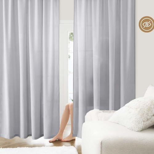 Homeideas Non-See-Through Light Grey Privacy Sheer Curtains 52 X 96 Inches Long 2 Panels Sheer Curtains Light Filtering Window Curtains Drapes For Bedroom Living Room