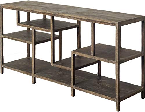 HomeRoots Solid Mango Wood Finish Console Table with Multi Level Shelf