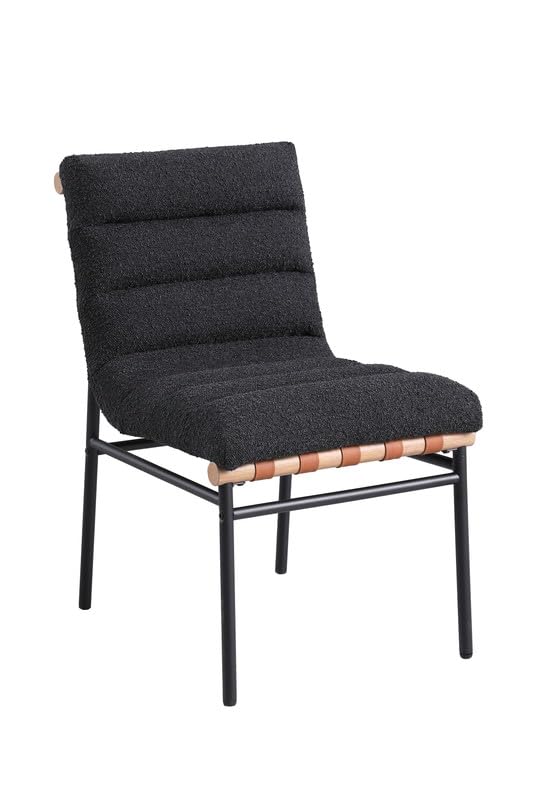 LILOLA LIVING Lahni Black Boucle Fabric Set of 2 Dining Chair with Black Iron Legs