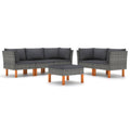 vidaXL Patio Lounge Set - Farmhouse Styled Outdoor Garden Furniture - 6 Piece Set with Pursuits - Lightweight, Weather-Resistant PE Rattan Construction and Comfortable Cushions, Gray