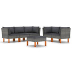 vidaXL Patio Lounge Set - Farmhouse Styled Outdoor Garden Furniture - 6 Piece Set with Pursuits - Lightweight, Weather-Resistant PE Rattan Construction and Comfortable Cushions, Gray
