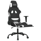vidaXL Fabric Gaming Chair with Massage Function, Adjustable Backrest and Footrest, Black and White, Modern Style, Lightweight and Durable Material