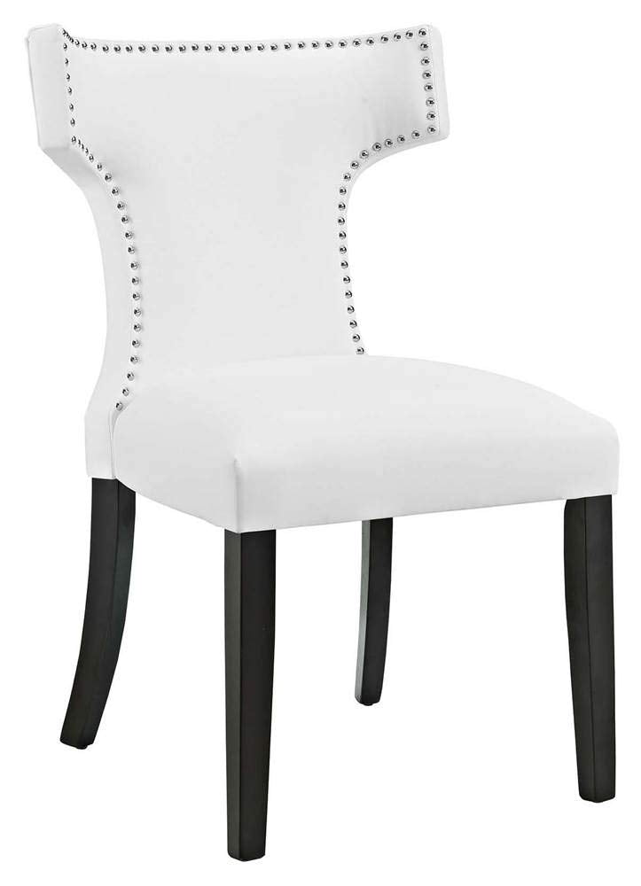 Modway Curve Mid-Century Vegan Leather Upholstered Dining Set With Nailhead Trim In White, Two Chairs