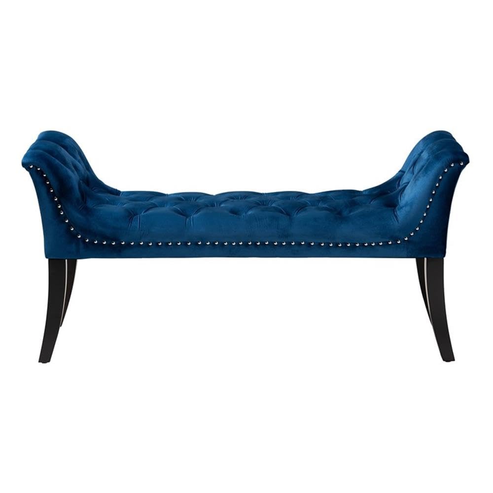 Baxton Studio Chandelle Traditional Glam and Luxe Navy Blue Velvet Fabric and Black Finished Wood Accent Bench
