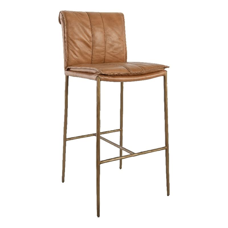 Kosas Home Mayer 30' Leather & Wrought Iron Bar Stool in Tan