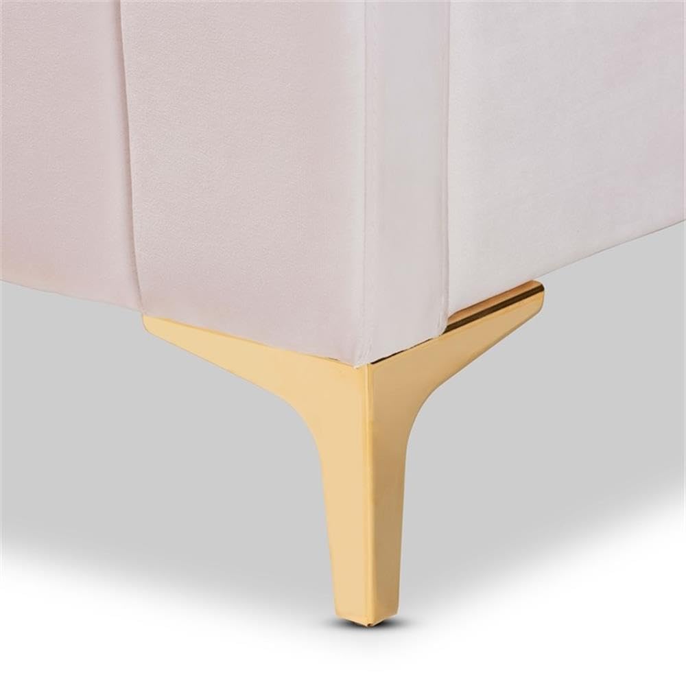 Baxton Studio Nami Modern Contemporary Glam and Luxe Light Pink Velvet Fabric Upholstered and Gold Finished Queen Size Platform Bed