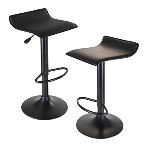 Ergode Wood Obsidian Adjustable Swivel Stools, Set of 2 - Black PVC Seat, Metal Base - Height Adjustable, 360-Degree Swivel, Backless Design - (20239-VV)