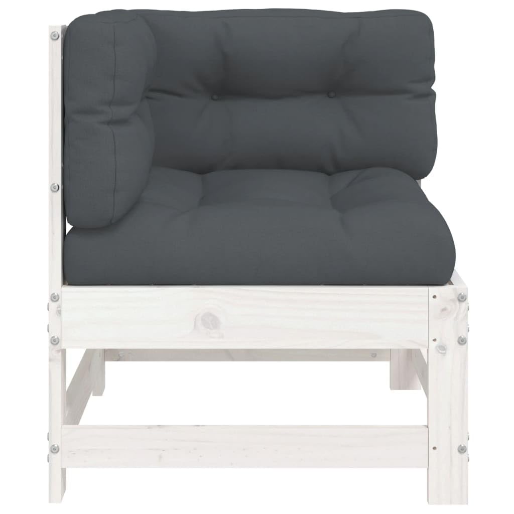 vidaXL Corner Sofa | Solid Pine Wood Frame | Comfortable Cushions | Modular & Reconfigurable Garden Lounge Set - White