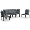 vidaXL 5 Piece Patio Lounge Set in Black Poly Rattan with Powder-coated Steel Frame and Dark Grey Cushions - Comfortable Outdoor