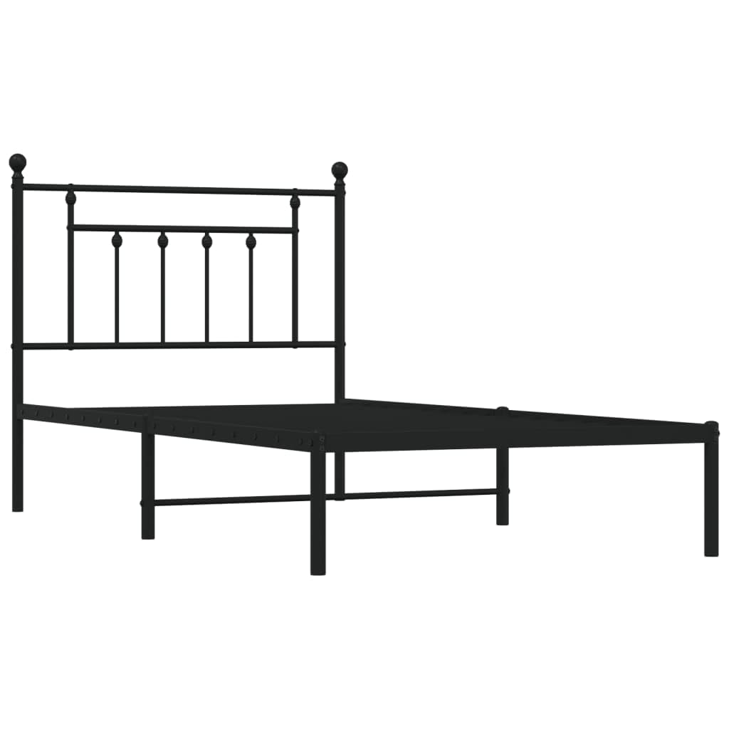 vidaXL 12 Inch Black Twin Bed Frame with Headboard, Sturdy Metal Platform Bed Frame & Slats, Extra Under Bed Storage, No Box Spring Needed, Without Mattress