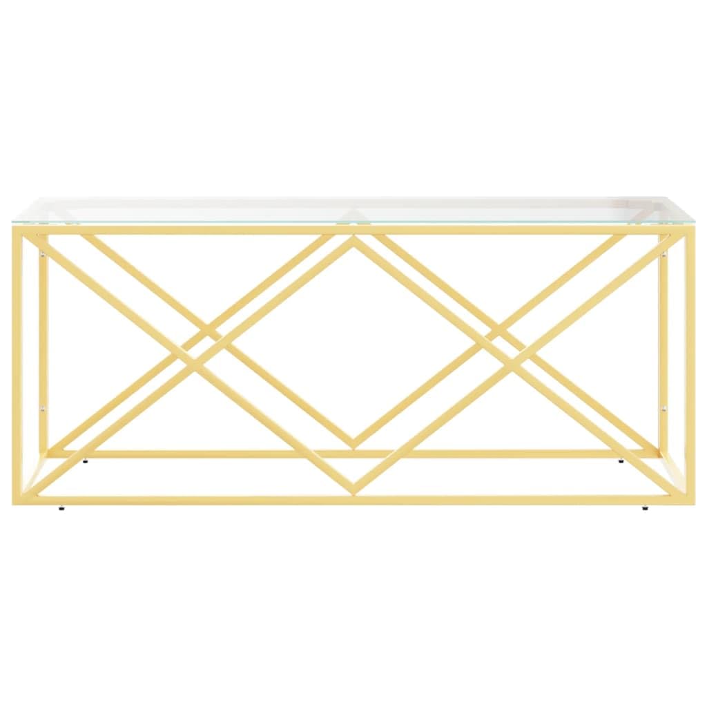 vidaXL Stainless Steel and Glass Coffee Table - 43.3"x17.7", Gold Frame, Tempered Glass Top, Industrial Chic, Spacious Rectangular Accent Living Room Table