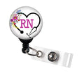 Rn Heart Steth Floral - Retractable Badge Reel With Swivel Clip And Extra-Long 34 Inch Cord - Badge Holder/Registered Nurse/Rn/N