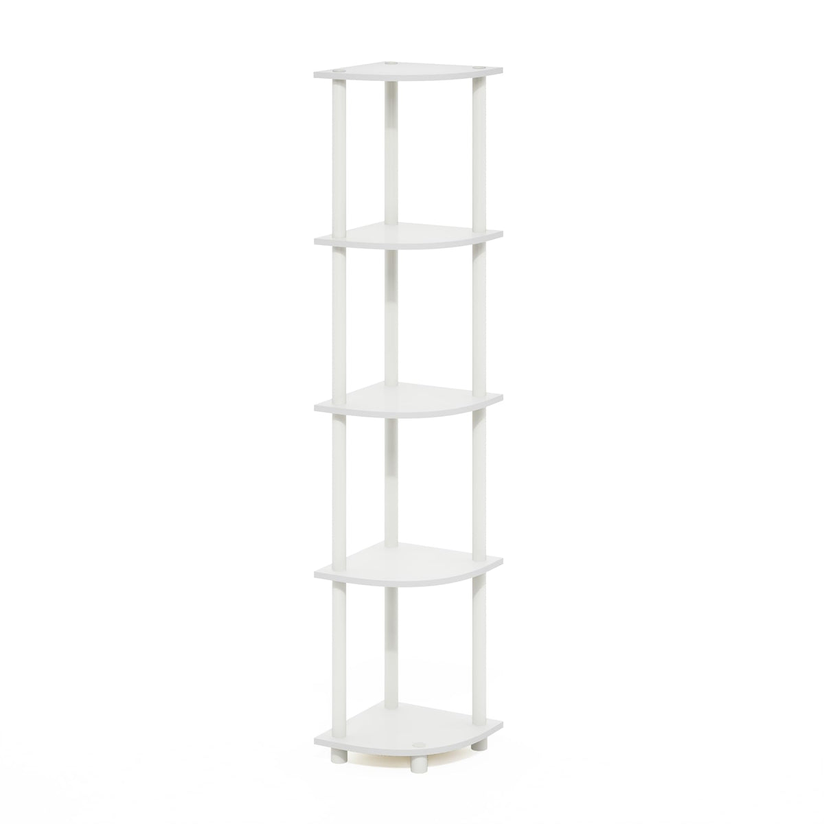 Furinno Turn-N-Tube 5 Tier Corner Display Rack Multipurpose Shelving Unit, White/White