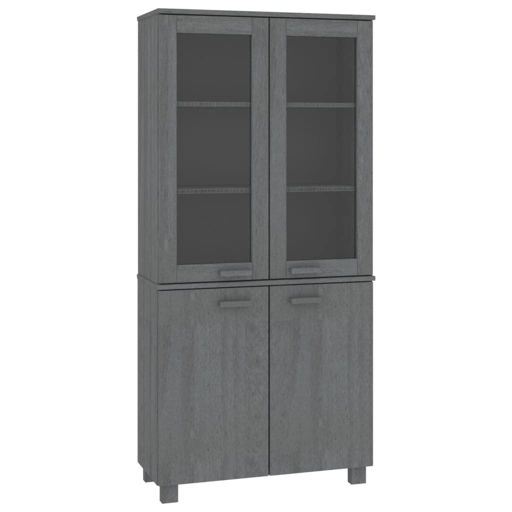 Vidaxl Solid Pine & Mdf Highboard, Dark Gray, Glass Fronted, Multi-Storage Design, Vintage Charm For Living Room