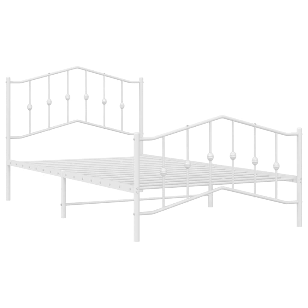 vidaXL Robust Metal Bed Frame with Functional Headboard and Footboard, Convenient Underneath Storage Space - Suitable for 39.4&quot;x78.7&quot; Mattress, Stylish White Steel Construction