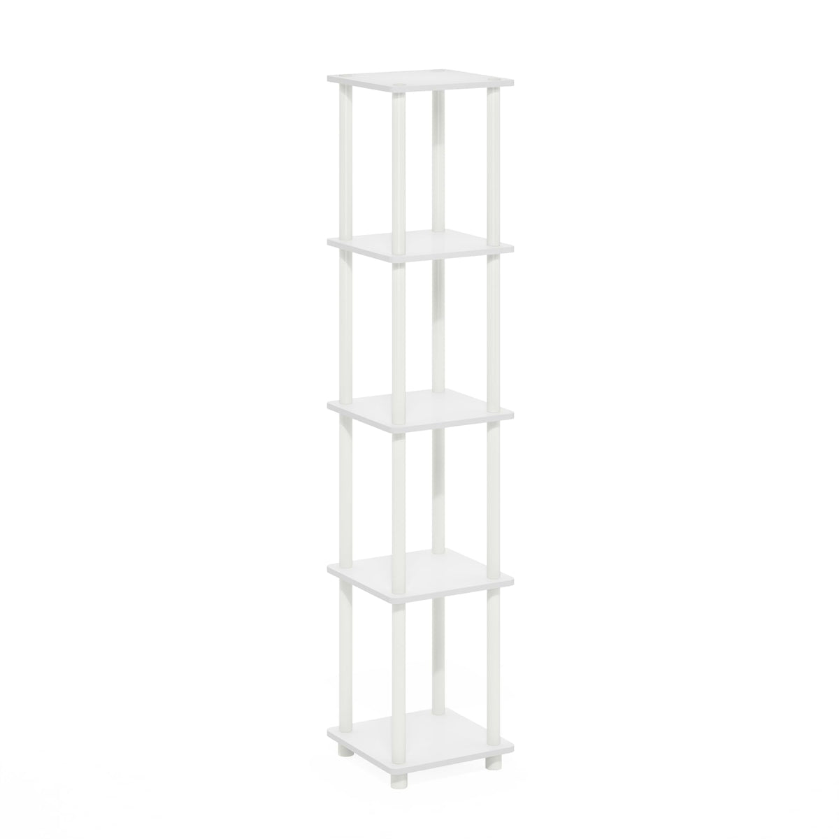 Furinno Turn-N-Tube 5-Tier Corner Square Rack Display Shelf, White/White