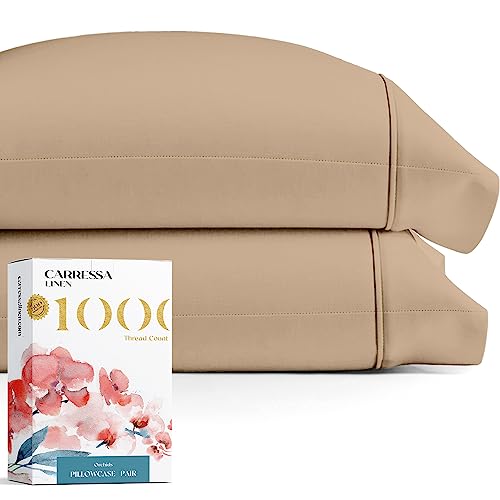 1000 Thread Count Egyptian Cotton Pillow Cases, Taupe Queen Pillowcase Set Of 2, Longstaple Combed Pure Natural Cotton Pillows F