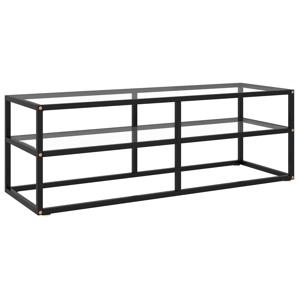 vidaXL Modern TV Stand with Tempered Glass and Powder-Coated Steel Frame, Sleek Design, 47.2&quot;x15.7&quot;x15.7&quot;, Black and Transparent
