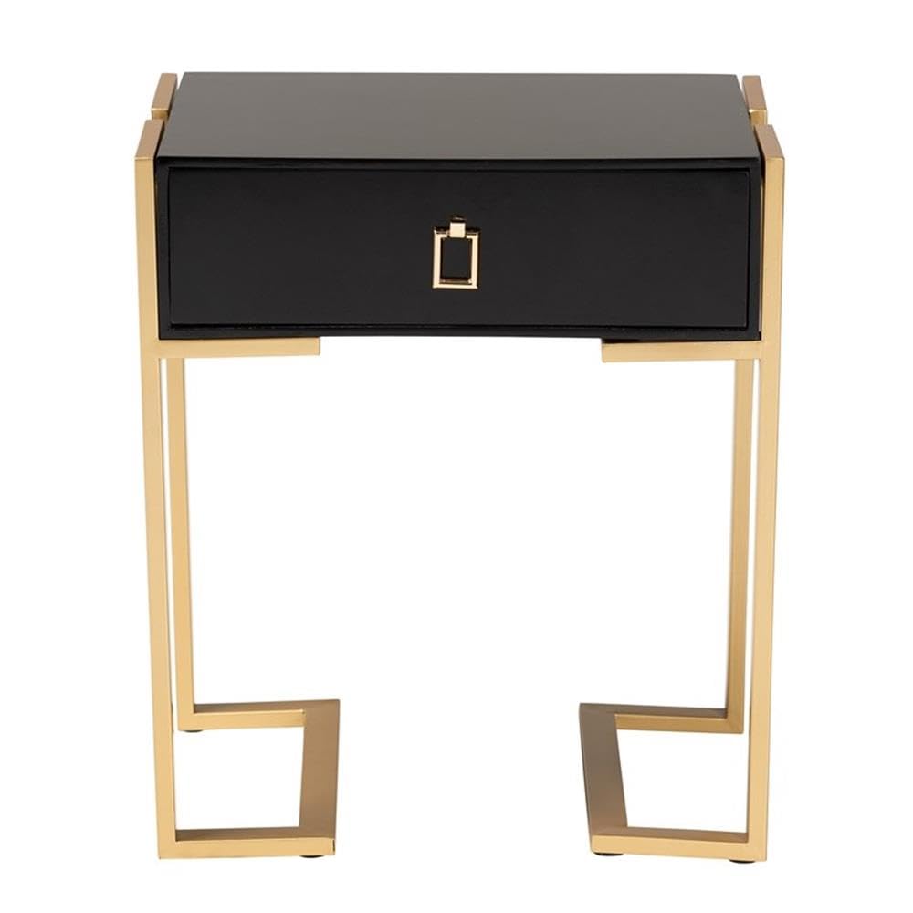 Baxton Studio Luna Contemporary Glam And Luxe Black Finished Wood And Gold Metal End Table Black/Wood/Metal