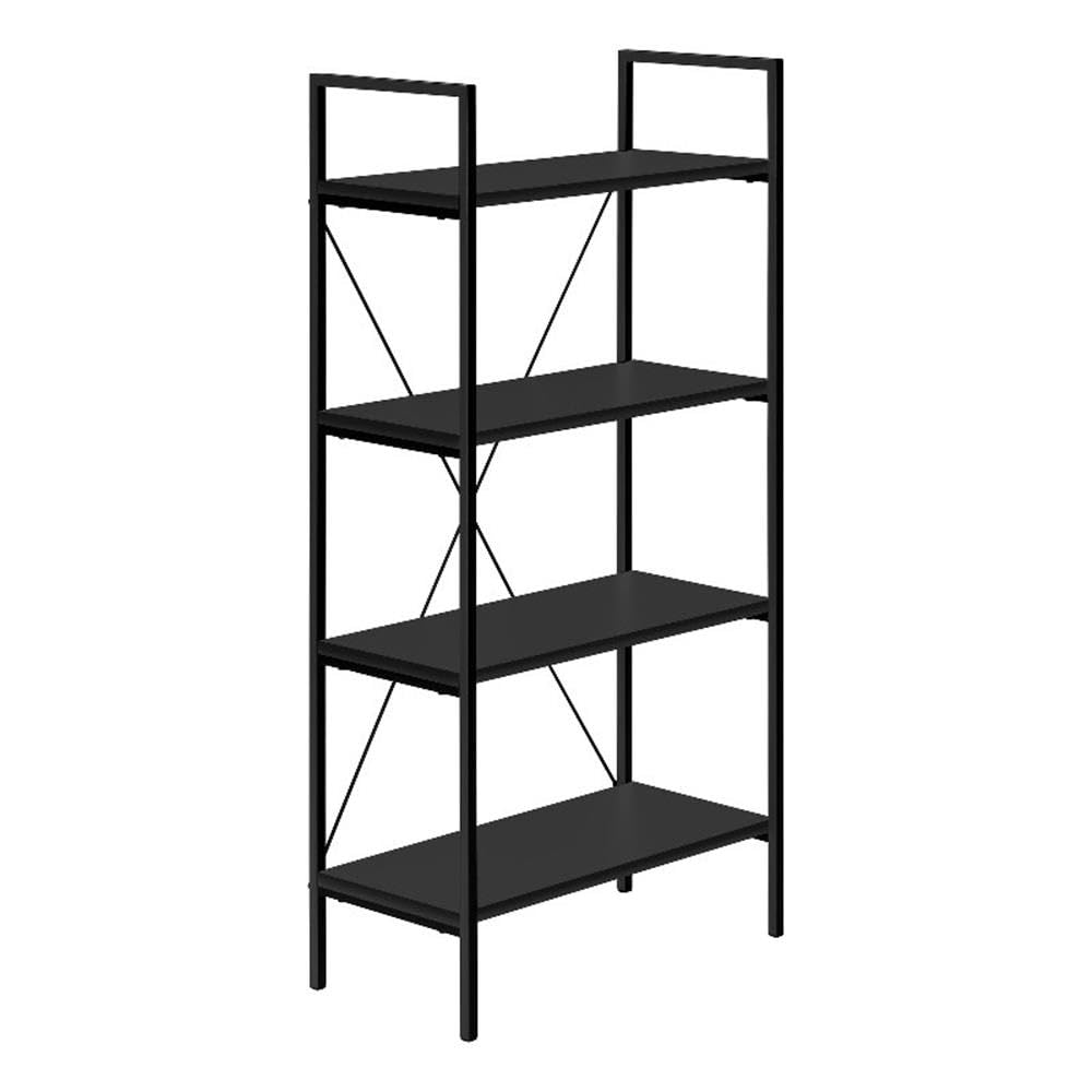 Monarch Specialties I 7802 Bookshelf, Bookcase, 4 Tier, 48&Quot; H, Office, Bedroom, Metal, Laminate, Black, Contemporary, Modern