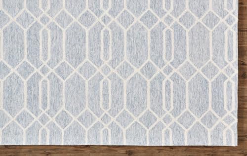 HomeRoots 512201 8 x 10 ft. Blue & Ivory Wool Geometric Hand Tufted Handmade Stain Resistant Rectangle Area Rug