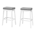 Monarch Specialties I 1262 Bar Stool, Set of 2, Bar Height, Saddle Seat, Wood, Pu Leather Look, White, Grey, Transitional