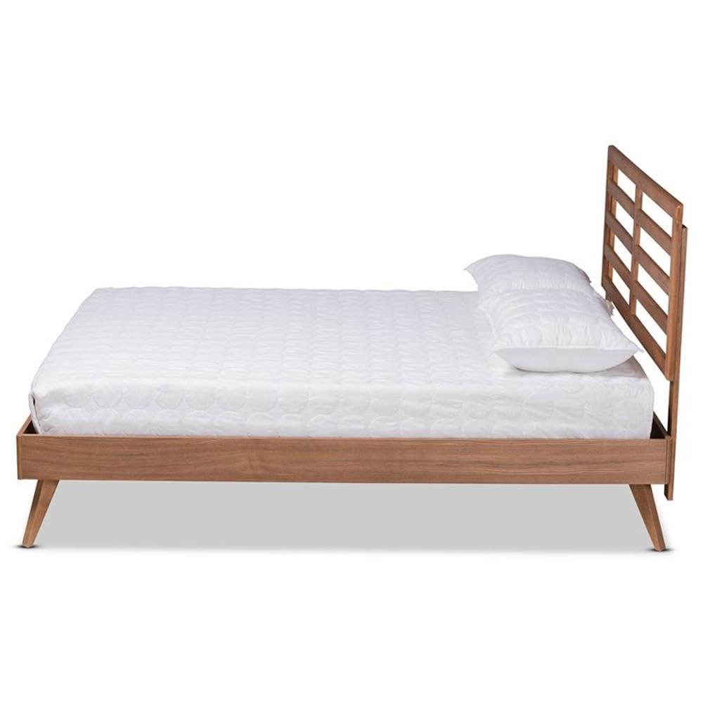 Baxton Studio Shiro Mid-Century Modern Ash Walnut Finished Wood Queen Size Platform Bed