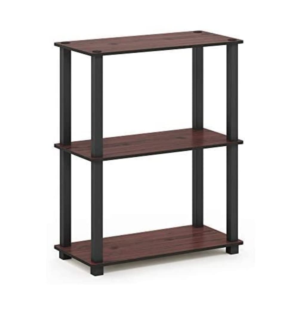 Furinno Turn-S-Tube 3-Tier Compact Multipurpose Shelf Display Rack With Square Tube, Dark Cherry/Black