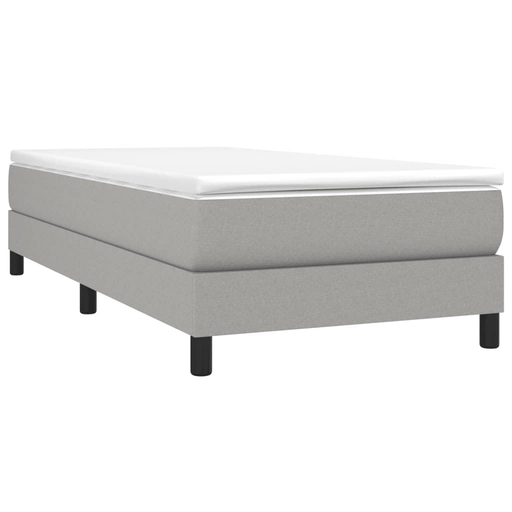 vidaXL Twin XL Box Spring Bed Frame in Light Gray Fabric - Modern Style Single Bed with Supportive Legs and Plywood Slats for Stability