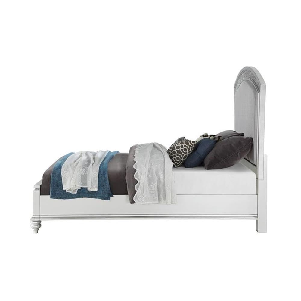 Acme Maverick Queen Upholstered Wooden Panel Bed in White Platinum