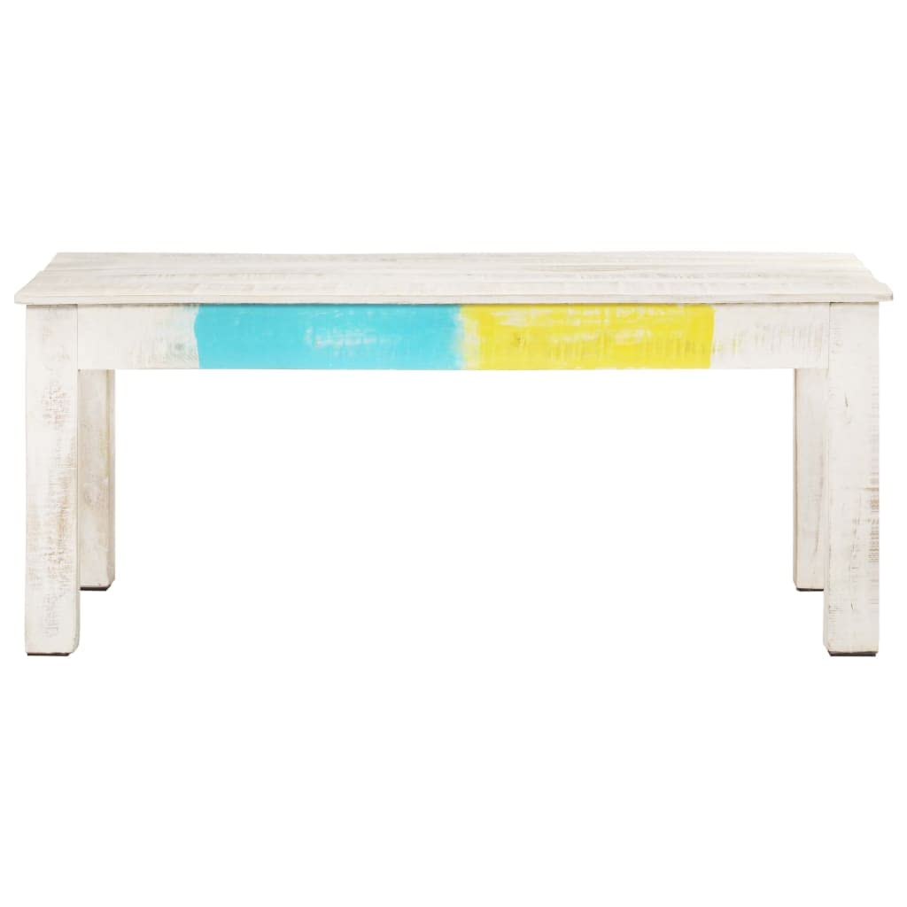 vidaXL Rectangular Coffee Table in Scandinavian Style, Made of Solid Mango Wood with Whitewash Finish, Durable and Unique, Ideal for Living Room or Office - 43.3&quot;x23.6&quot;x17.7&quot;