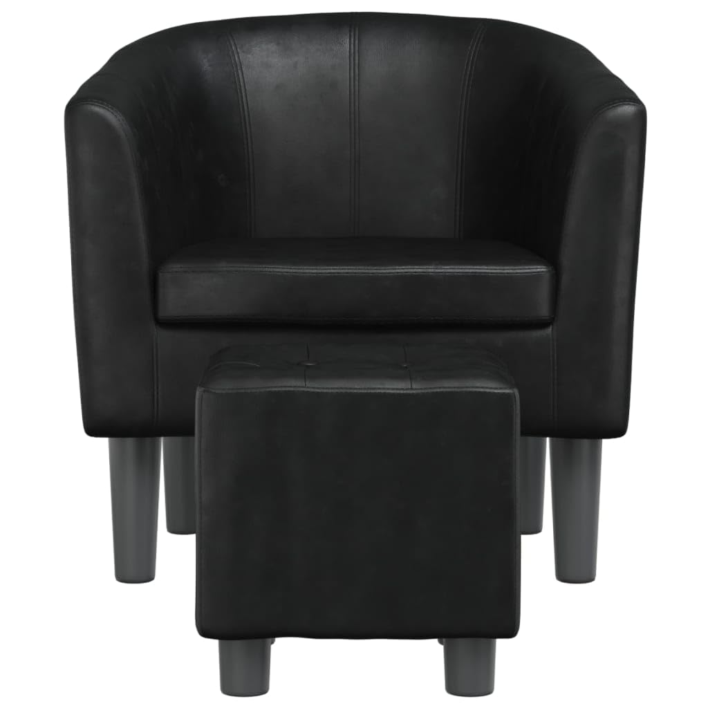 vidaXL Modern Tub Chair with Footstool - Faux Leather Seating for Living Room, Bedroom, Guest Room, or Office - Black