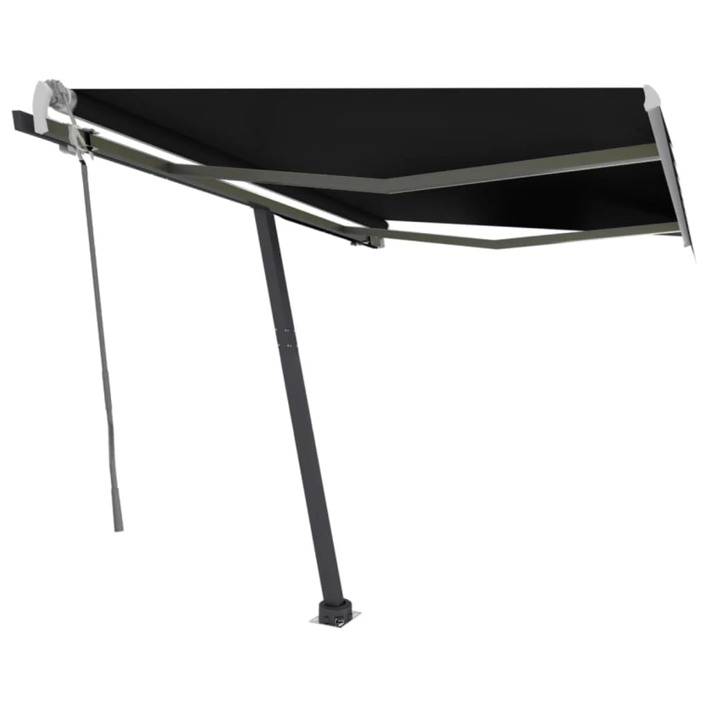 vidaXL Manual Retractable Outdoor Awning with LED Lights, Rust-Resistant Aluminum Frame, UV & Water-Resistant High-Density Polyester Fabric - Anthracite