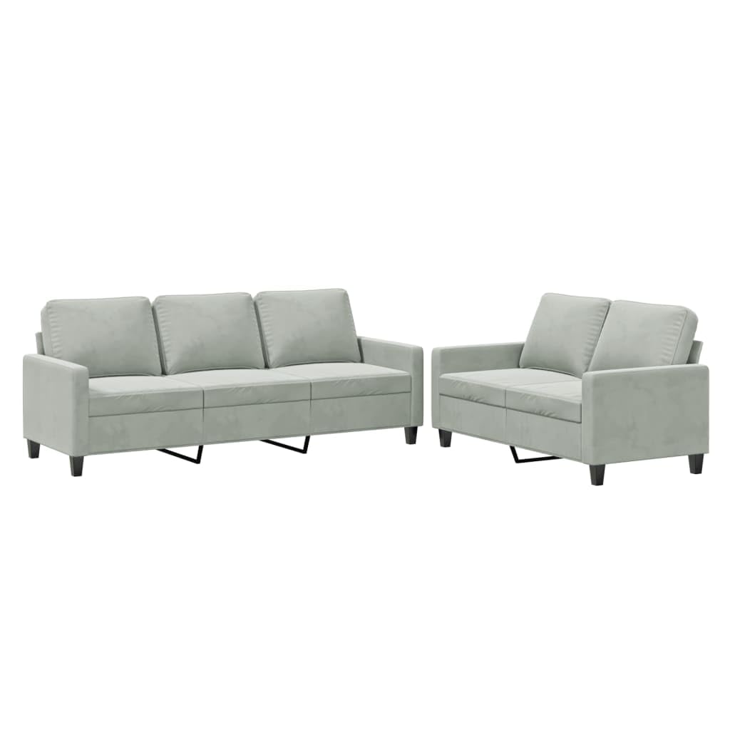 vidaXL Two-Piece Sofa Set in Light Gray Velvet - Comfortably Padded for Relaxation with Sturdy Frame Design