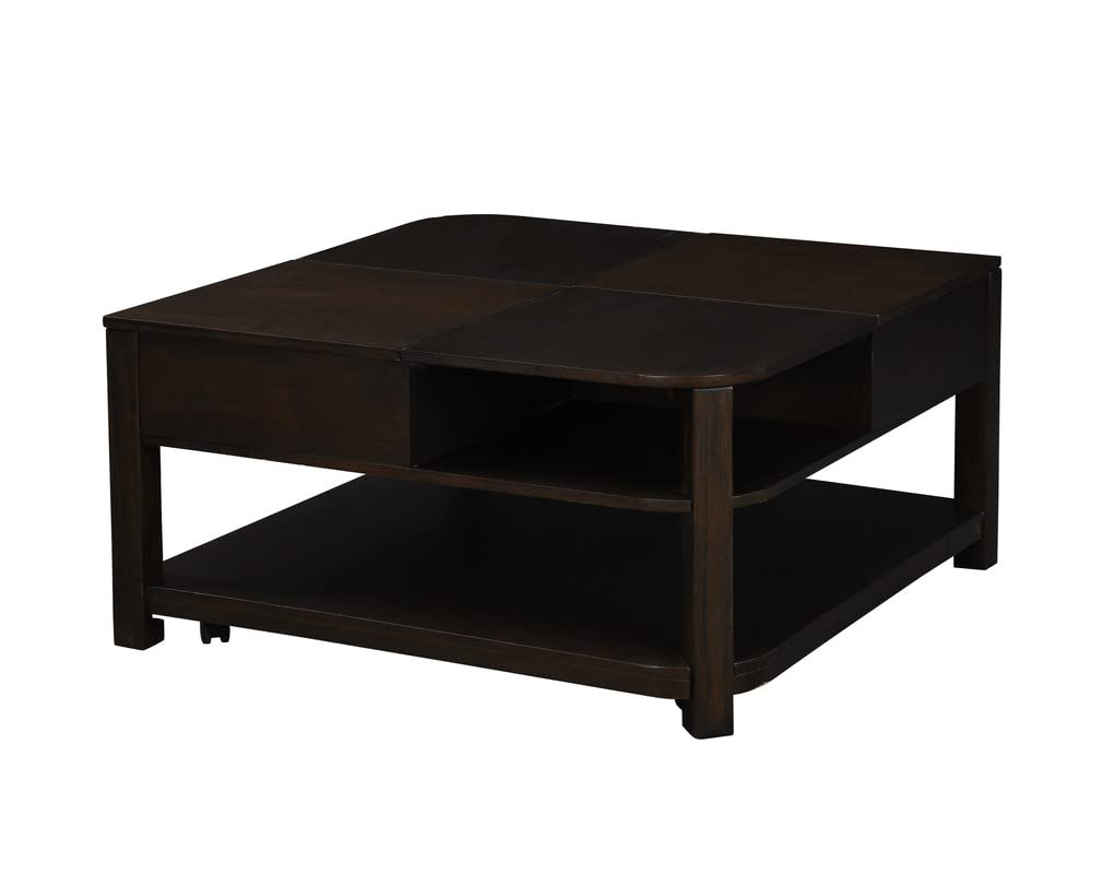 Lilola Home Flora Dark Brown MDF Lift Top Coffee Table with Shelves