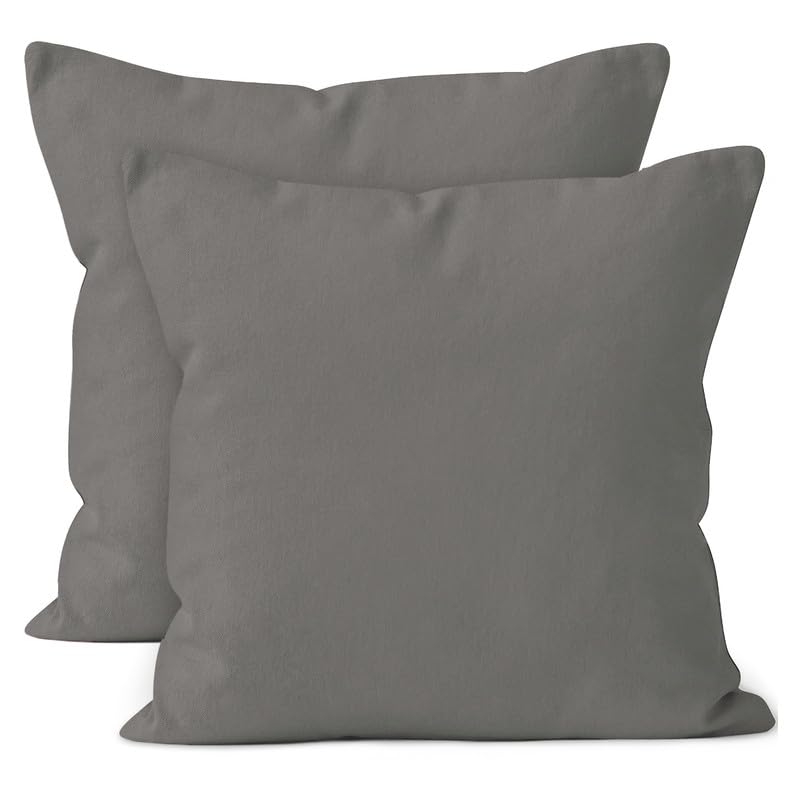 Cotton Canvas Throw Pillow Covers by Encasa Pack of 2 Grey 12'x12' No Insert with Hidden Zipper | Decorative Cushion Covers fo