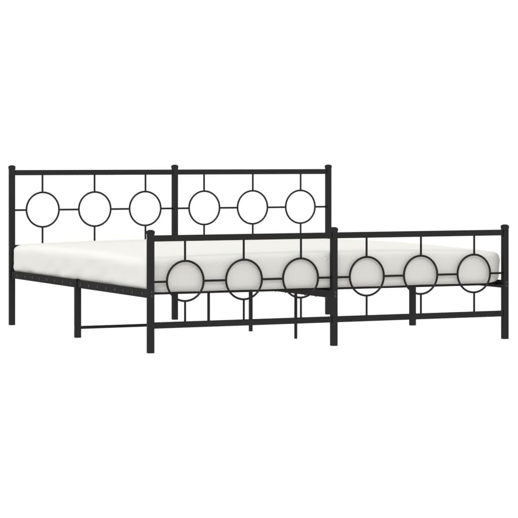 vidaXL King Metal Bed Frame with Headboard/Footboard-Black Industrial Steel Bedstead-81.5"x78"x35.8"-Support Slats & Underbed Storage