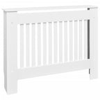 vidaXL Radiator Cover, Slatted Design Heater Cover Cabinet with Top Storage Shelf, Hide Cluttered Pipes, MDF, 44.1''x7.5''x32.1'', White